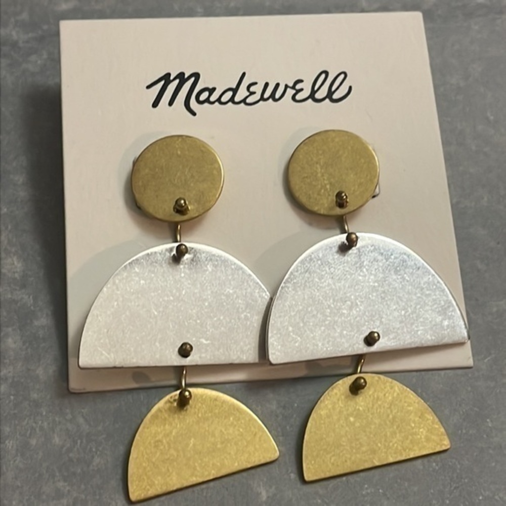 Madewell Sterling Silver Post Gold Brushed Metal Long Dangle Geometric Earrings